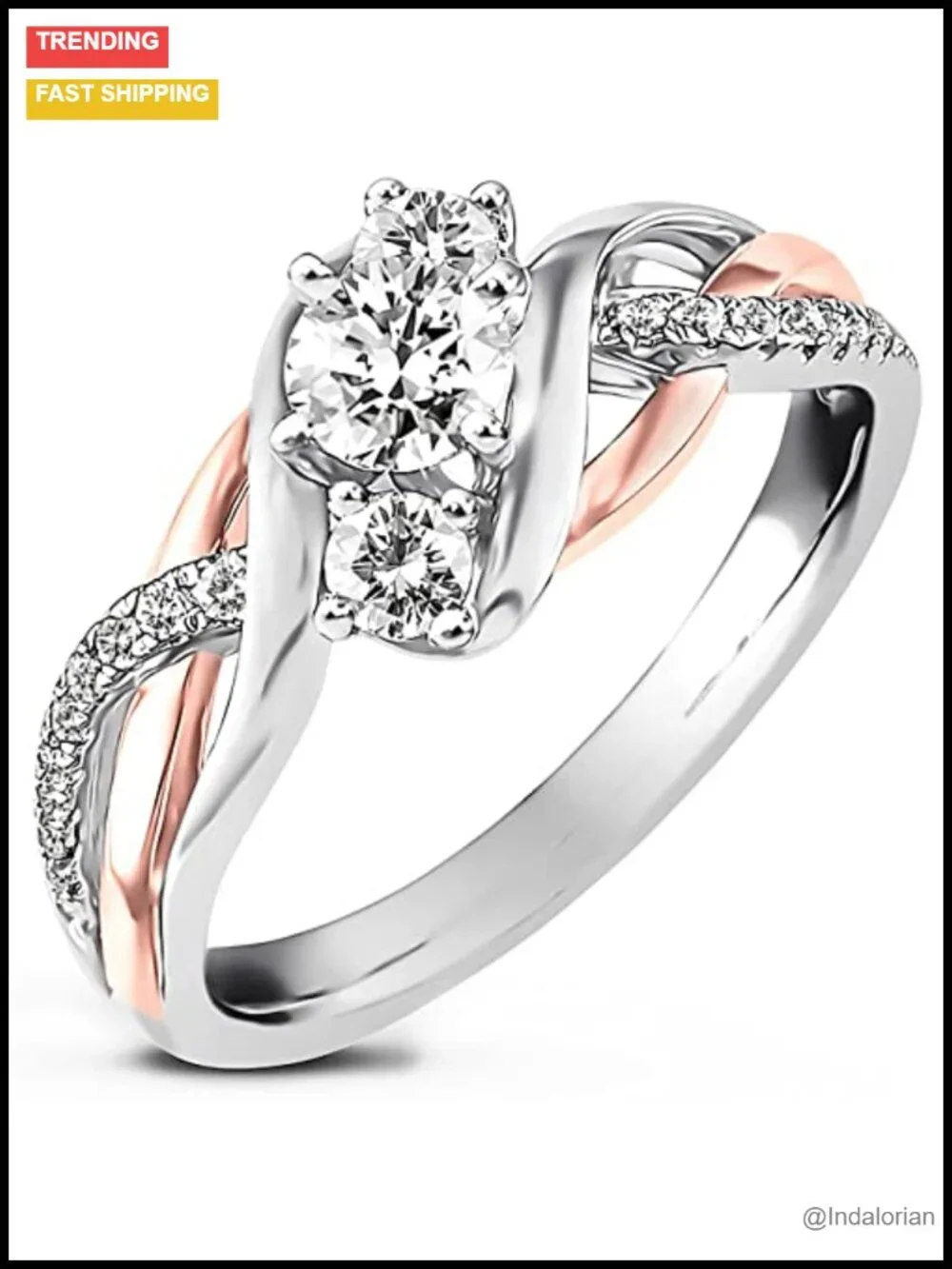 3 Stone Moissanite Engagement Ring Platinum Plated Silver Cathedral Band